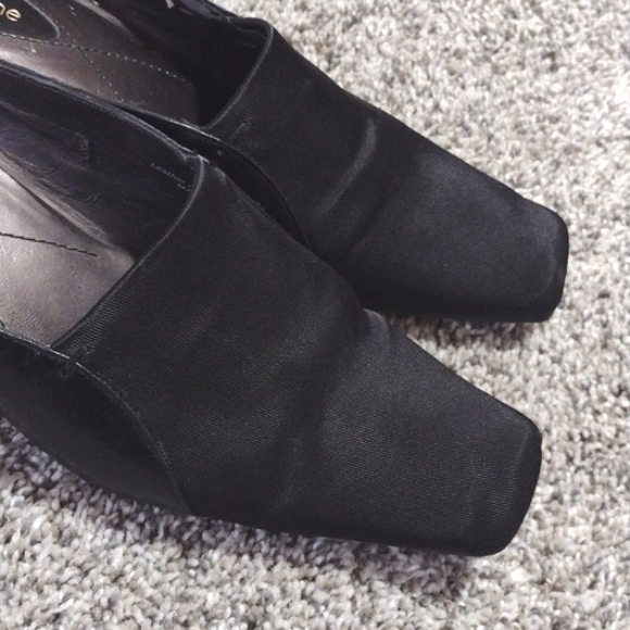 LIZ CLAIBORNE BLACK FABRIC/LEATHER FLEX MID-HEEL SQUARE TOE SIZE 8M MULES/SHOES - Picture 7 of 12